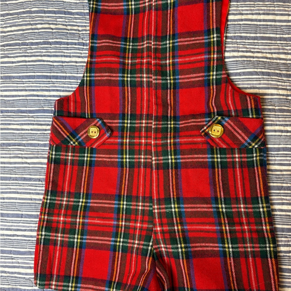 Vintage Goodlad 4T Red/Green Plaid Kids Short Overalls